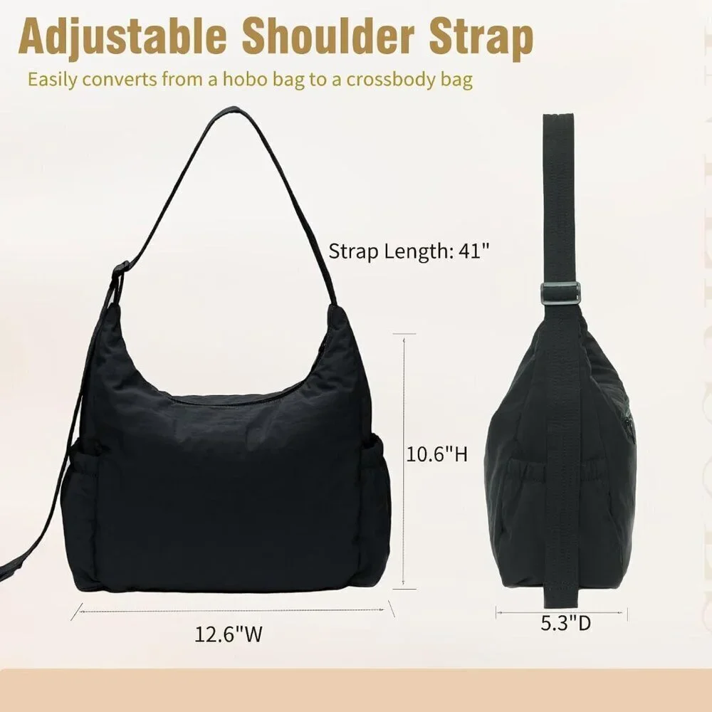 Nylon Crossbody Bag Womens Adjustable Quilted Strap Travel Work Casual